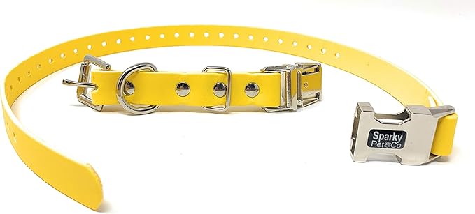 Sparky Pet Co - Apollo ECollar Replacement Strap - Dog Collar - Waterproof Biothane - Adjustable - Double Buckle - Quick Snap Metal Clasp - for Invisible Fence Systems - 3/4" x 28" (Yellow)