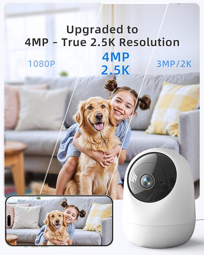 4MP Indoor Camera 5G WiFi 6 Pan Tilt 2.5K Supports MicroSD up to 256GB (No Card) Plug-in Pet Camera with Speaker for Dog/Cat Baby Monitor with Phone App, Motion Tracking, Compatible with Alexa