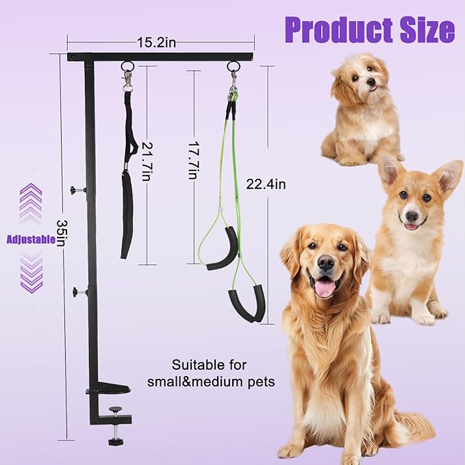 Dog Grooming Supplies and Grooming Harness Home Kit - Dog Grooming Table Arm with Hammock Sling Pet Hanging Holder for Grooming Arm, and Small Pet Grooming Nail Trimming