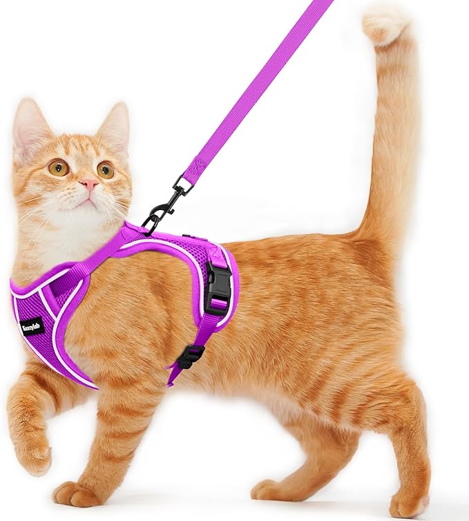 Cat Harness and Leash for Walking Escape Proof Soft Adjustable Cat Leash Breathable Comfortable Vest Easy to Wear Kitten Harness for Outdoor Travel Purple M