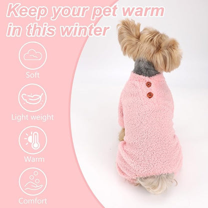 Dog Sweaters for Small Dogs Winter Dog Pajamas Sized Dogs Boy Girl Fleece Pet Clothes Puppy Outfit 4 Legs Jumpsuits for Chihuahua Yorkie Cat Apparel (Pink, X-Small)