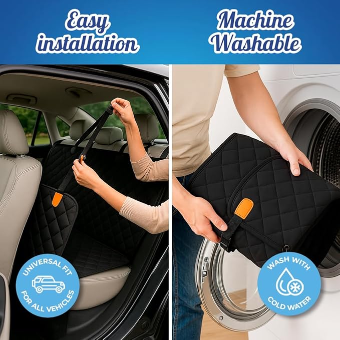 Ruff & Stuff Dog Car Seat Hard Bottom Cover for Back Seat Up to 170lbs | for All Vehicles | Waterproof Scratch-Resistant (Black)