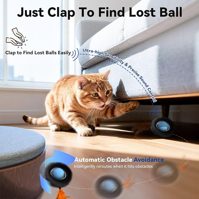 KiwiLove Interactive Cat Toy with Motion Activated Ball & 7-Hole Play Mat, Hide and Seek Exercise Game for Indoor Cats, Automatic Moving Cat Ball in Pouch, Rechargeable Kitten Toys
