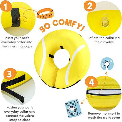 BENCMATE Inflatable Dog Cone Collar Alternative, Soft Dog Cone for Small Medium Large Dogs and Cats, Neck Recovery ECollar Donut Collar After Surgery (Small, Tennis)