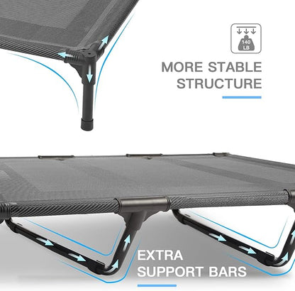 Suddus Elevated Dog Bed for Large Dogs 140lb, Breathable Cooling Raised Dog Cot with Dual Support Bars & Metal Frame, No-Slip Feet, Waterproof Pet Bed for Indoor/Outdoor, X-Large, 48 * 36 * 9in, Grey