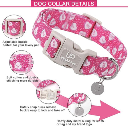 UP URARA PUP Valentine’s Day Dog Collar, Pink Heart Dog Collar with Quick Release, Valentine’s Day Gift Pet Collar for Puppy Girl Boy Dog, Wedding Dog Collar