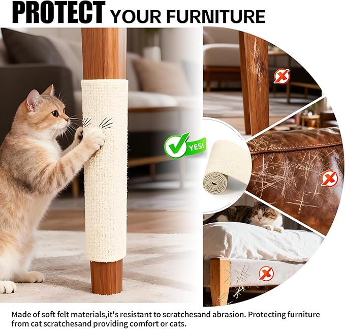 3-in-1 Cat Scratcher & Furniture Protector for Couch Corners,Adhesive Scratch Deterrent Pad with Fasteners for Indoor Cats,Sofa,Armchairs