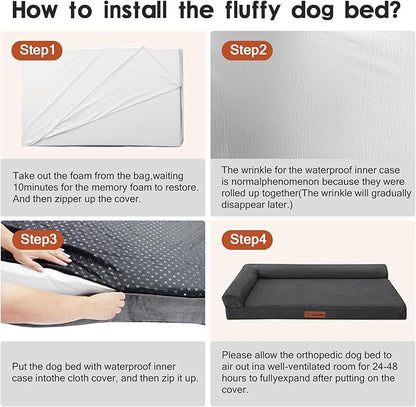 Rainmr Orthopedic Dog Bed Medium Size Dog, Memory Foam Dogs Bed for Medium Dogs, Washable and Removable Microsuede Cover, Waterproof Liner, Non-Skid Bottom, 35x23x6 Inches, Dark Grey