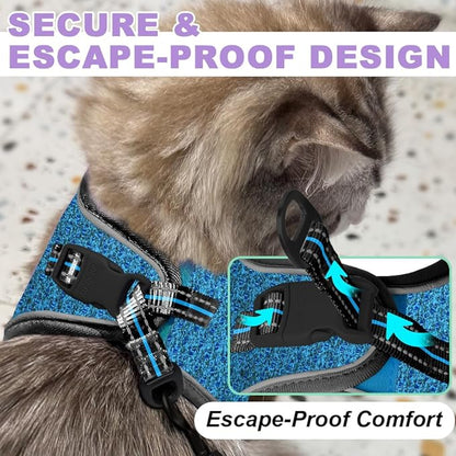 Cat Harness and Leash Set,Escape Proof Kitten Harness,Step in Adjustable Soft Lightweight,Easy Control,Reflective Strips Comfortable for Walking Travel(Blue/Black,XS)