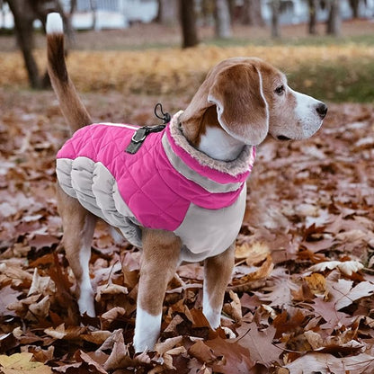 Lelepet Dog Coat Warm Dog Winter Coat Waterproof Dogs Jacket with Harness Built in Reflective Pet Fleece Vest Zip-Up Cold Weather Coats for Large Dogs Turtleneck & Windproof Coats Boxer Rose Red XL
