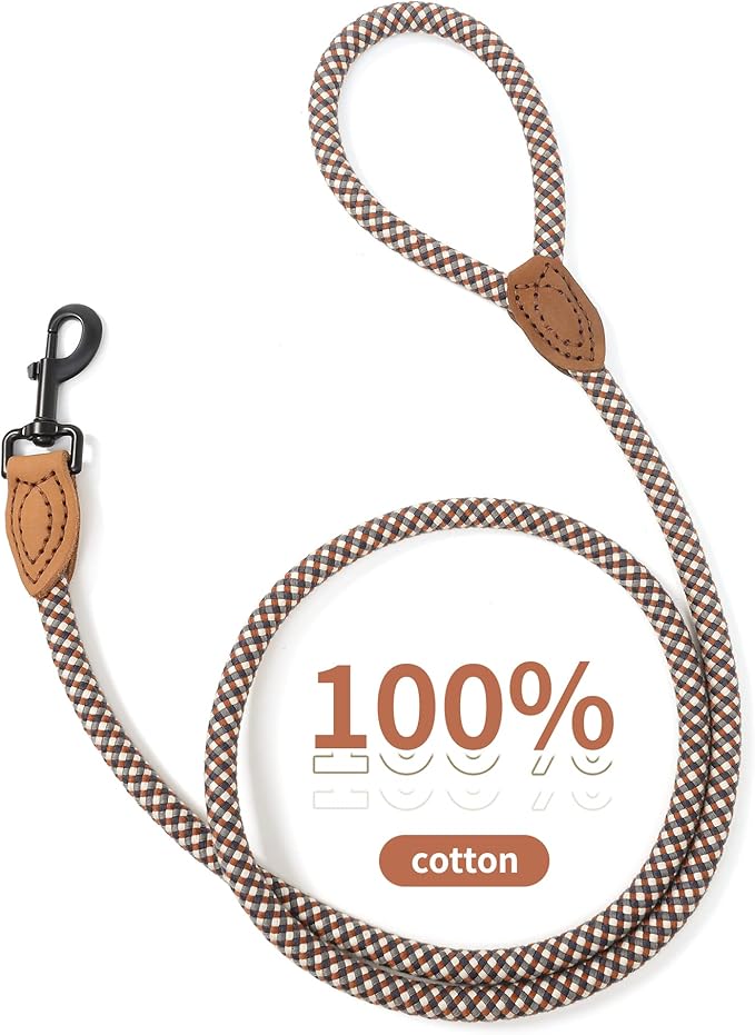 Mile High Life Rope Leash with Genuine Leather Connection, 6 FT/5 FT/4 FT, Heavy Duty Leash for Medium & Large Dogs (Brown, 72 Inch)