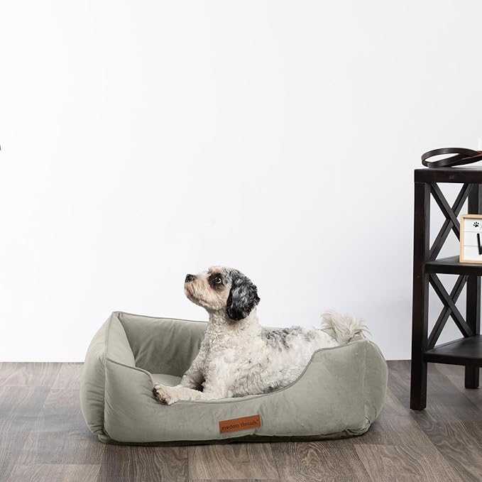 Modern Threads Luxury Dog Bed - Comfortable Tufted Velvet Cushion for Small to Large Dogs - Machine Washable - Durable & Cute Sleep Space for Pets - Pamper Your Pet with Cozy Beds - Light Grey