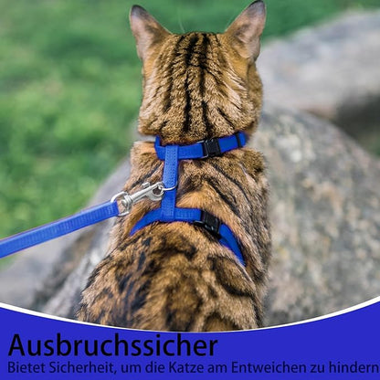 PUPTECK Adjustable Cat Harness and Leash Set Escape Proof Kitten Strap Collar for Walking Travel, Blue