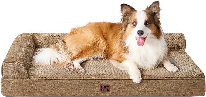 EHEYCIGA XL Dog Bed Memory Foam for Crate, Extra Large Dog Bed Orthopedic with Washable Removable Cover, Waterproof Pet Sofa Couch XLarge Size Dogs, 41x27x6.5, Camel