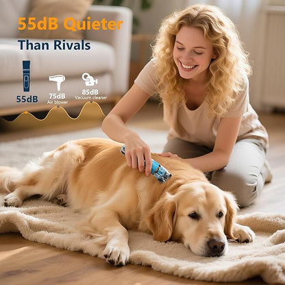 Dog Clippers for Grooming Thick & Matted Hair - Titanium Blade, 50dB Ultra-Quiet, IPX5 Waterproof & Cordless | Patented Click-Lock for Easy Cleaning | Rechargeable Pet Groomer for Dogs, Cats