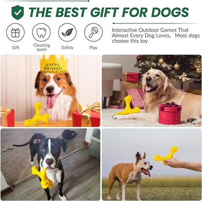 CVALIN Dog Chew Toys for Aggressive Chewers Large Breed,Indestructible Bones Toy，Durable Cleaning Toothbrush Natural Rubber Dog Toys… (Yellow)