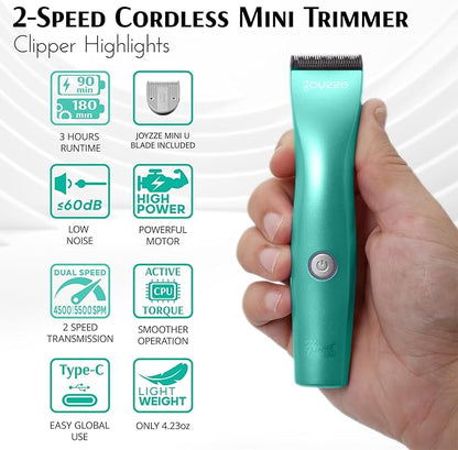 JOYZZE Hornet Mini Trimmer - Compact and Portable Pet Trimming Clippers for Grooming - Low Noise, Rechargeable Cordless Dog Hair Grooming Clippers - Teal