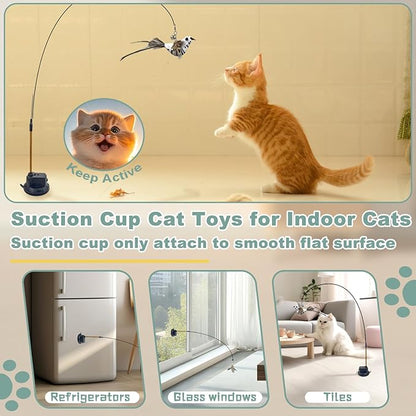 CUUOOT 7-in-1 Kitten Toys for Indoor Cats with Washable Adhesive Suction Cup, Hanging Interactive Cat Toys, Silvervine Stick and Sisal Chew Rope Catnip Teething Toy for Bored Kitten