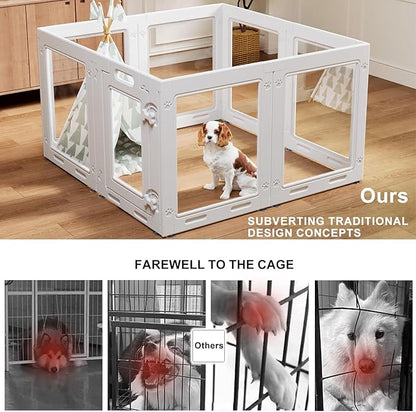 Clear Acrylic Dog Playpen with Door,23.6" Puppy Playpen,Easy Assemble Pet Fence,8-Panel for Puppies/Small Dog Play Pen Indoor (White-8, 23.6 Inch-H, 8 Panel)