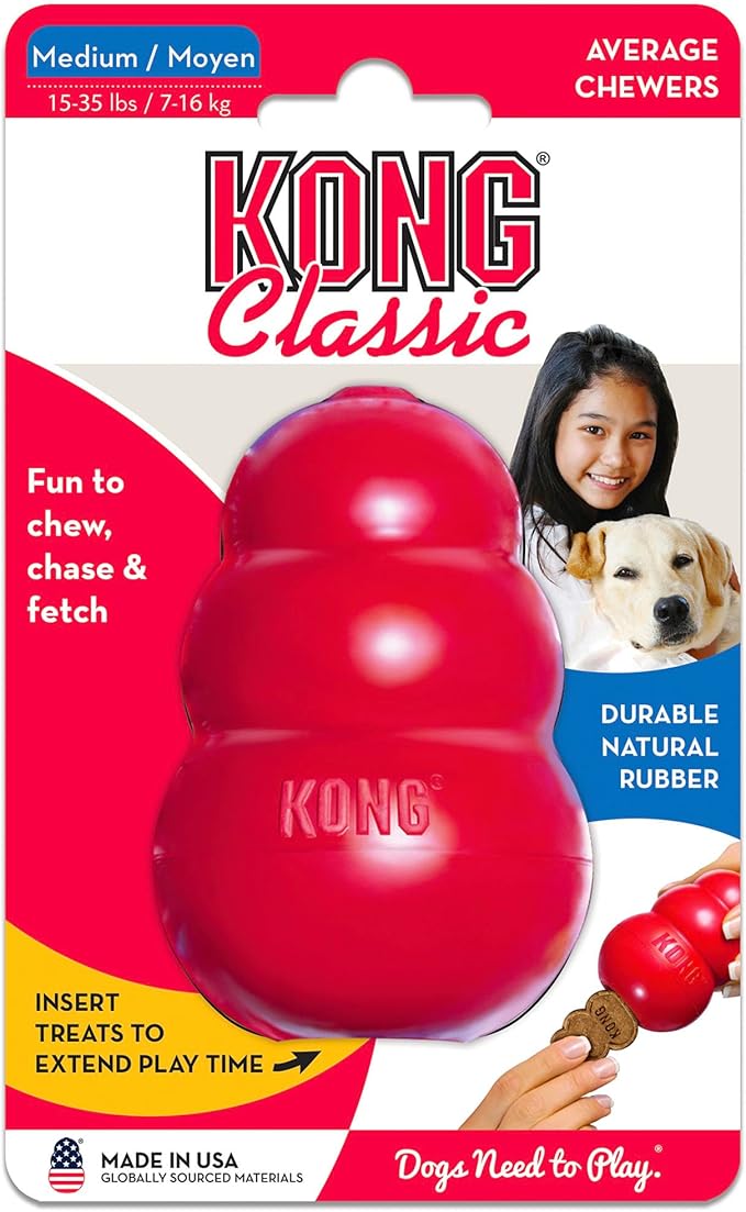 KONG Classic Stuffable Dog Toy - Fetch & Chew Toy for Dogs - Treat-Filling Capabilities & Erratic Bounce for Extended Play Time - Durable Natural Rubber Material - for Medium Dogs