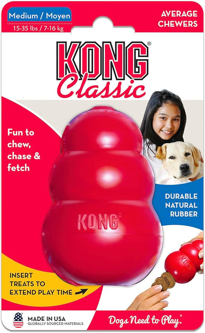 KONG Classic Stuffable Dog Toy - Fetch & Chew Toy for Dogs - Treat-Filling Capabilities & Erratic Bounce for Extended Play Time - Durable Natural Rubber Material - for Medium Dogs
