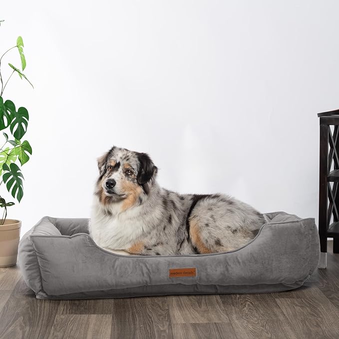 Modern Threads Luxury Dog Bed - Comfortable Tufted Velvet Cushion for Small to Large Dogs - Machine Washable - Durable & Cute Sleep Space for Pets - Pamper Your Pet with Cozy Beds - Charcoal