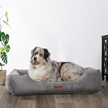 Modern Threads Luxury Dog Bed - Comfortable Tufted Velvet Cushion for Small to Large Dogs - Machine Washable - Durable & Cute Sleep Space for Pets - Pamper Your Pet with Cozy Beds - Charcoal