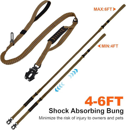 YSZYPETHE Heavy Duty Dog Leash, 4-6 Ft Shock Absorbing with Heavy-Duty Seatbelt Buckle & Dual Handles - No Bungee, for Medium to Large Dogs (Khaki)