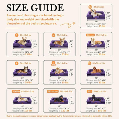 Comfort Expression Orthopedic Dog Bed for Large Dogs 36x27 Inch, Waterproof Egg Crate Foam Large Pet Bed with Removable Bolsters, Dog Couch with Washable Cover & Non-Slip Bottom, Deep Purple