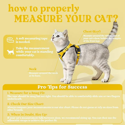 rabbitgoo Cat Harness and Leash for Walking, Escape Proof Soft Adjustable Vest Harnesses for Cats, Easy Control Breathable Reflective Strips Jacket, Yellow, XS