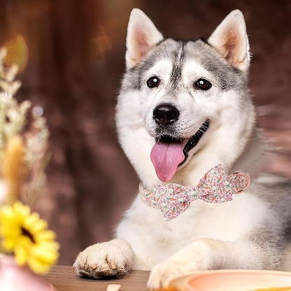 Easter Dog Collar with Bow Tie - Pink Easter Bunny Bowtie Dog Collar Adjustable Heavy Duty Spring Easter Dog Collars for Small Medium Large Dogs L