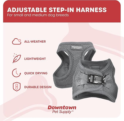 Downtown Pet Supply Step-in Dog Harness – No Pull, Adjustable Padded Mesh with Reflective Trim, Secure Buckle Strap – Comfortable & Breathable Small Dog Harness, Medium, Light Gray