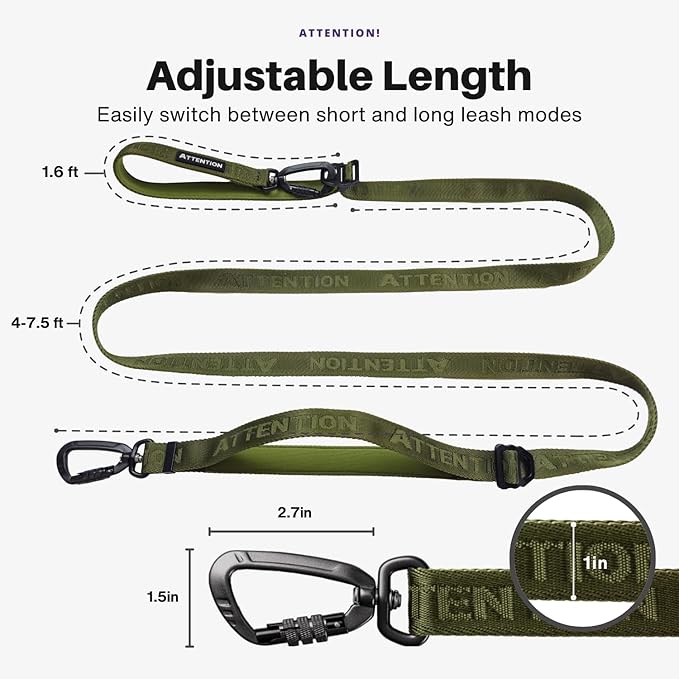 Heavy-Duty Tactical Dog Leash for Medium & Large Dogs, 6-in-1 Hands-Free Leash for Training, 4-7.5FT Waist Leash for Dog Walking (Midnight Purple)