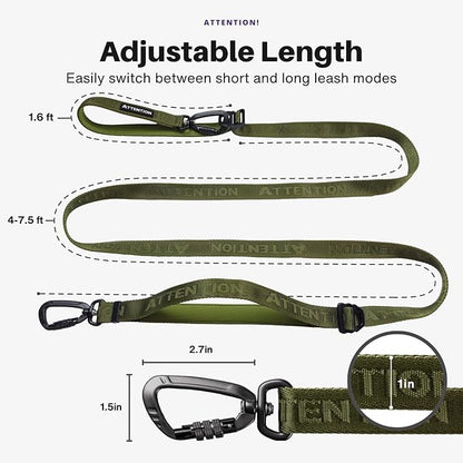 Heavy-Duty Tactical Dog Leash for Medium & Large Dogs, 6-in-1 Hands-Free Leash for Training, 4-7.5FT Waist Leash for Dog Walking (Midnight Purple)