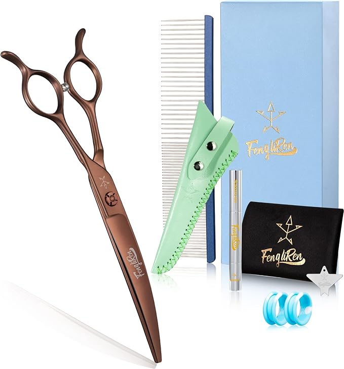 High-end Professional Dog Grooming Curved Scissors Pet Curved Shears 7 Inches Extremely Very Sharp Made Of Stainless Steel Alloy By Hand For Dog Cat Groomer
