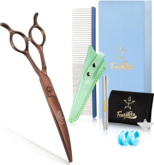 High-end Professional Dog Grooming Curved Scissors Pet Curved Shears 7 Inches Extremely Very Sharp Made Of Stainless Steel Alloy By Hand For Dog Cat Groomer