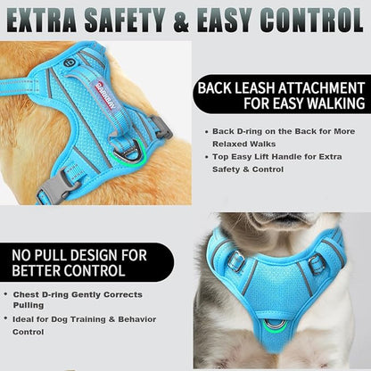 BARKBAY No Pull Dog Harness Large Reflective Dog Harness with Front Clip and Easy Control Handle for Walking Training Running with ID tag Pocket(Blue,XS)