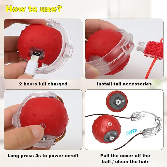 Saolife Interactive Cat Toys for Indoor Cats, Moving Cat Ball with Tail, Fast Rolling on Carpet, Chirping & Motion Activate