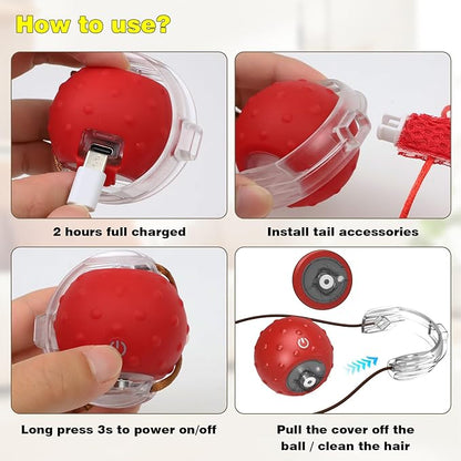 Saolife Interactive Cat Toys for Indoor Cats, Moving Cat Ball with Tail, Fast Rolling on Carpet, Chirping & Motion Activate