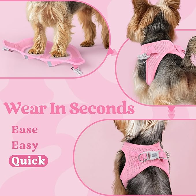 rabbitgoo Small Dog Harness, Step-in Soft Mesh Puppy Vest with Safety Buckle, Breathable Reflective Pet Harness for Small Medium Dogs, Light Pink XL