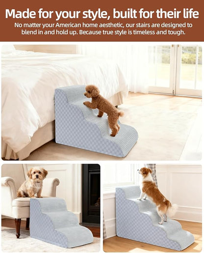 Dog Curved Stairs for High Beds 22" H, 5-Step Pet Stairs for Small Dogs with High Density Foam, Dog Slope Stairs with Durable Non-Slip Bottom Grey