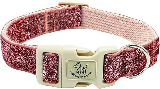 Elegant little tail Glittering Dog Collar, Cute Girl Pet Collar Pink Bling Pet Collars Durable Cotton Webbing Eco-Friendly Plastic Buckle Adjustable Dog Collars for Small Dog