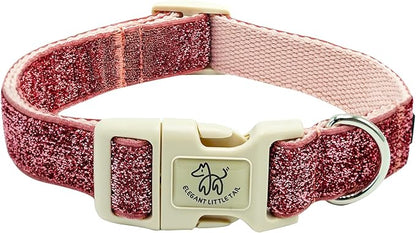 Elegant little tail Glittering Dog Collar, Cute Girl Pet Collar Pink Bling Pet Collars Durable Cotton Webbing Eco-Friendly Plastic Buckle Adjustable Dog Collars for X-Small Puppy