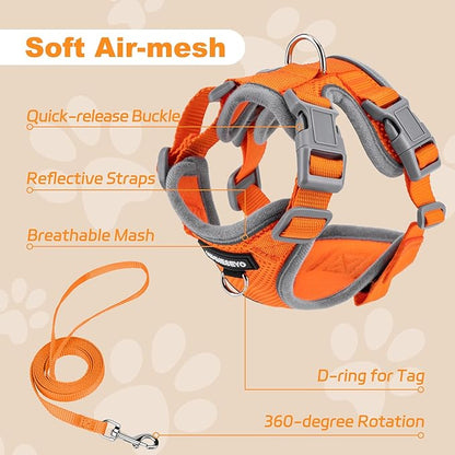 Small Dog Harness and Leash Set, No Pull Adjustable Pet Harness for Small Dogs, Breathable Mesh Rflective Dog Vest Harness (Orange, S)
