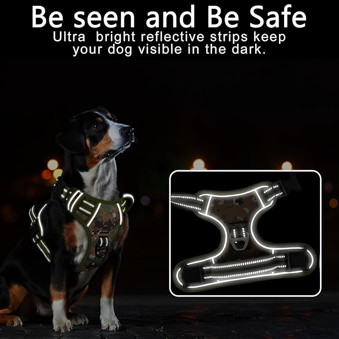 Timos Dog Harness Medium Sized,No Pull Dog Harness Adjustable Metal Rings 3 Buckles,Reflective No Choke with Easy Control Handle for Medium Dogs,Military Green M