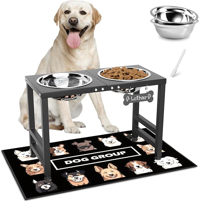 ADENGL Elevated Dog Bowls,16inch Tall Pet Bowl Holder, Raised Bowl Stand with 2 Stainless Steel Bowls (68oz) and Spill-Proof Mat, Dog Feeder for Large Extra Large Breeds