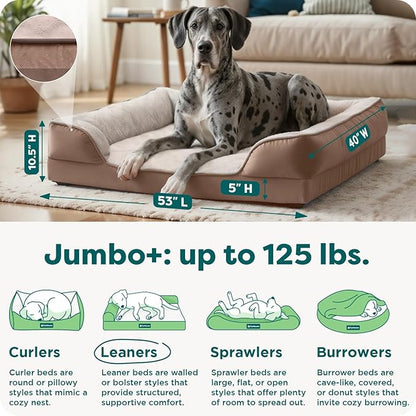 FurHaven Cooling Gel Dog Bed for Large Dogs, Perfect Comfort Sofa Bed with Cool Gel-Top Foam & Solid Orthopedic Foam Base for Joint Support, Washable Cover, Jumbo Plus XXL, Plush & Velvet, Brownstone.