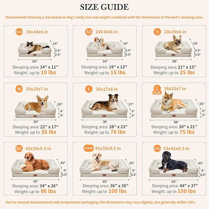 Comfort Expression Orthopedic Dog Bed for Medium Dogs 28x19 Inch, Waterproof Supportive Egg Crate Foam Medium Pet Bed with Removable Bolsters, Dog Couch with Washable Cover & Non-Slip Bottom, Beige
