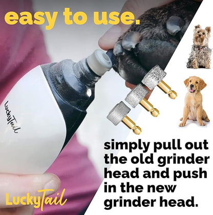 LUCKY TAIL - Dog Nail Grinder - Regular, Hard & Soft Replacement Head - Small & Large Dogs - Premium Quality - Diamond Tip Drill Bit - Professional Dog Nail Trimmers - Grooming Kit - 3 Pack