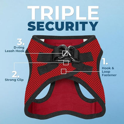 Best Pet Supplies Voyager Step-in Air Harness - All Weather Mesh, Reflective, No Pull Harness for Dogs, Cats - Secure with Hook & Loop Fastener, Buckle, Double D-Rings - Red/Black Trim, M